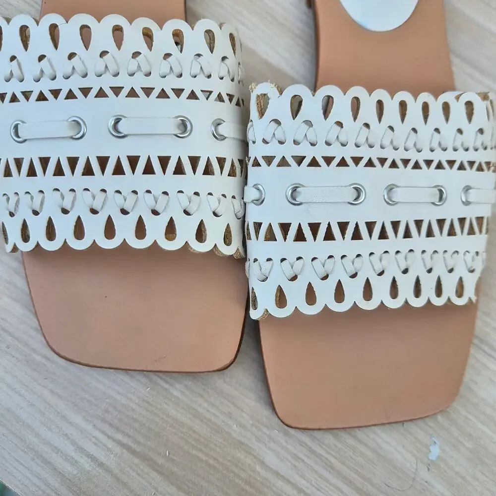 Indigo‎ Rd White Laser Cut Eyelet Slide Sandals - Sz 5.5 Boho Cottagecore - Picture 2 of 7